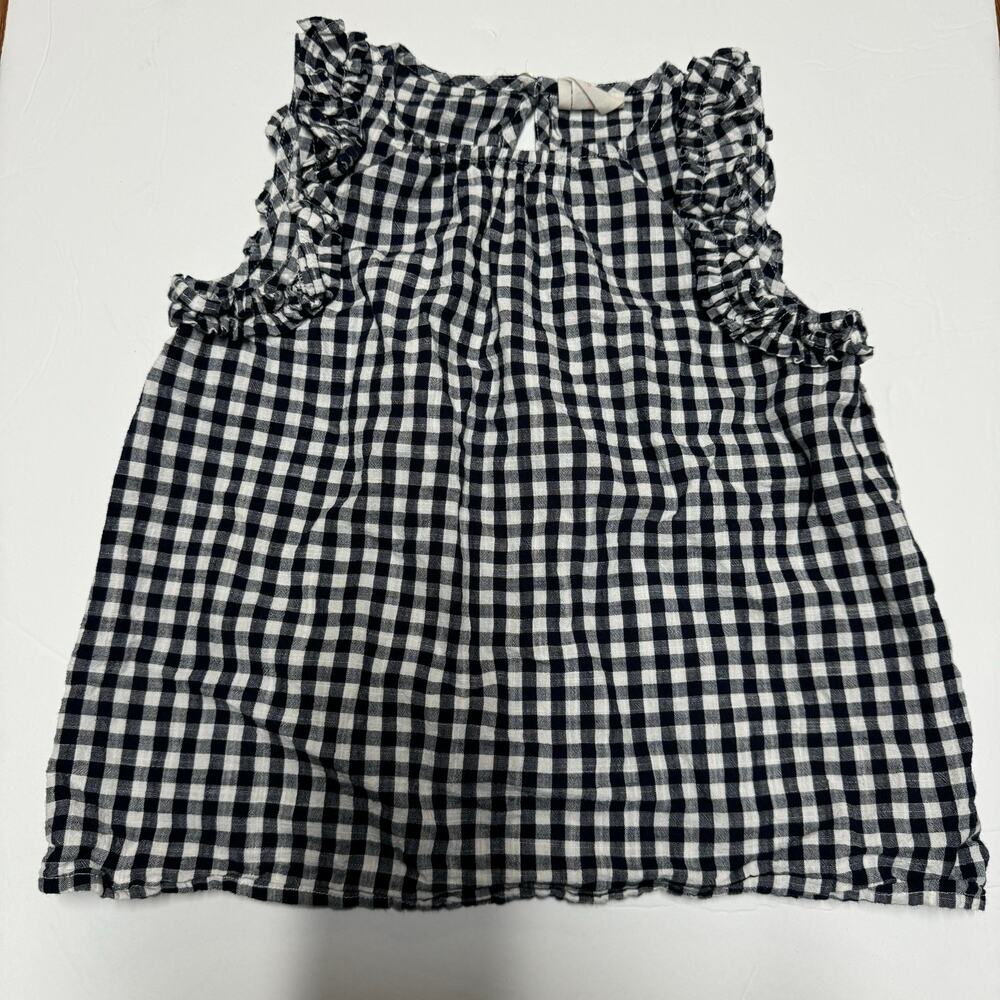 Crewcuts Girls Navy Blue White Gingham Checkered Ruffled Top Size Small J.Crew